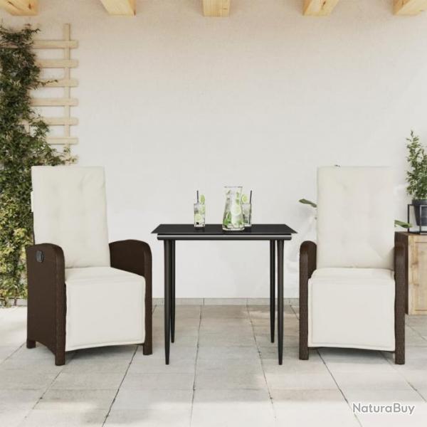 Ensemble de bistro 3 pcs avec coussins marron rsine tresse