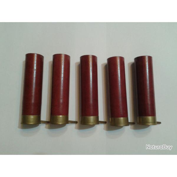 5 Belles Douilles Calibre 10  Broche - Carton Bordeaux - Socit Franaise des Munitions Paris