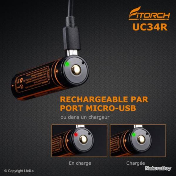 Batterie Fitorch 18650 UC34R - 3400 mAh port USB