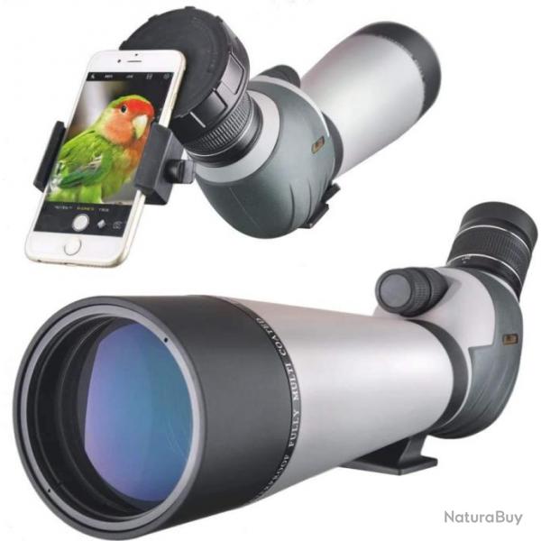 Longue Vue HD 20-60x80 Etanche Zoom BAK4 Oculaire Coud  45 Degrs pour Chasse Tir Observation