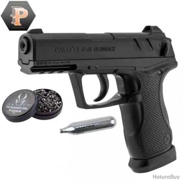 Pistolet CO2 C-15 BLOWBACK - Calibre 4,5 + plombs + capsules