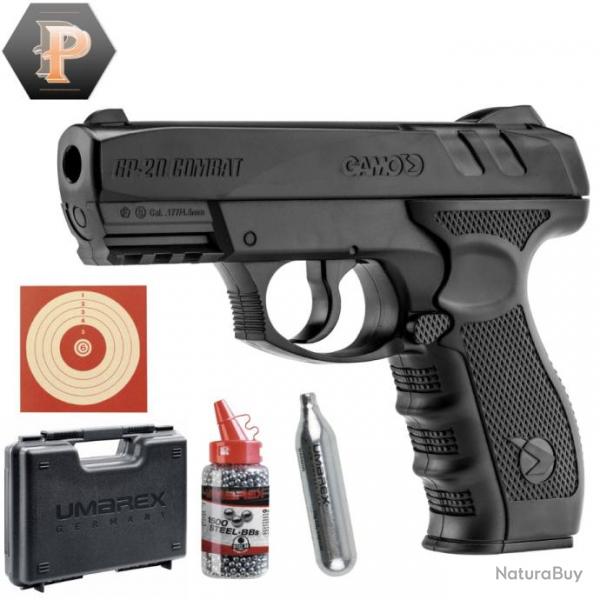 Pistolet Gamo GP-20 cal.4.5mm- CO2. Noir + billes acier + capsules + cibles + mallette