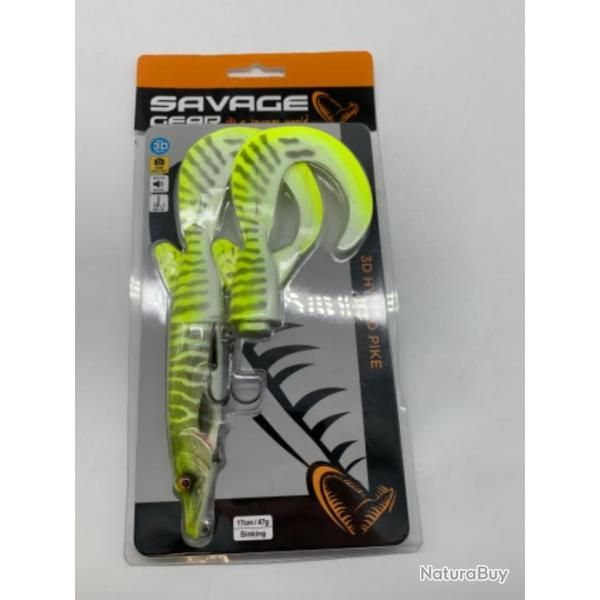 Leurre souple 3D Hybrid pike 17CM/47g sinking Savage gear jaune rayure