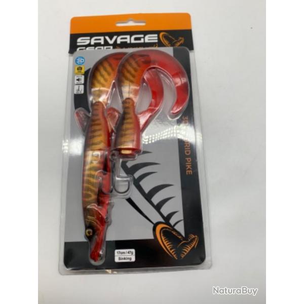 Leurre souple 3D Hybrid pike 17CM/47g sinking Savage gear rouge rayure or