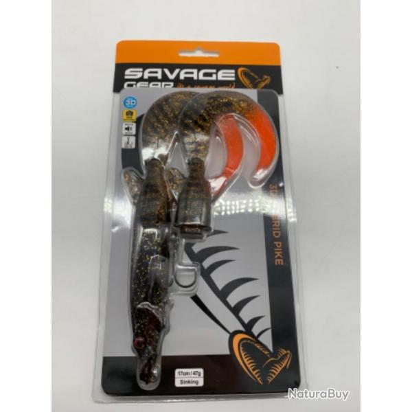 Leurre souple 3D Hybrid pike 17CM/47g sinking Savage gear marron dor orange