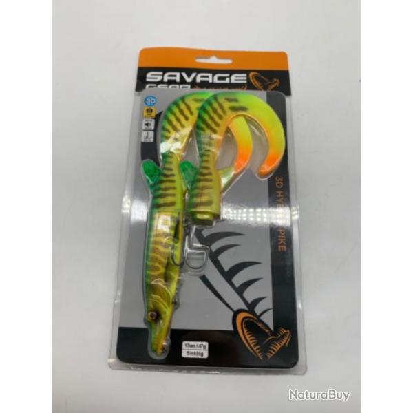 Leurre souple 3D Hybrid pike 17CM/47g sinking Savage gear jaune rayure vert