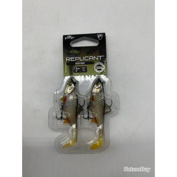 lot de deux leurres souples replicant wobble fox rage silver ghost 7,5 cm 11g