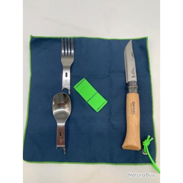 Couteau OPINEL N08 Picnic + couteau de poche 8cm, fourchette, cuillre, tui serviette