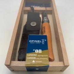 Couteau OPINEL n08 carbone + étui, hêtre