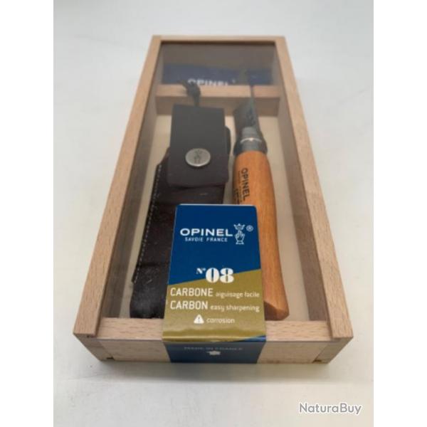 Couteau OPINEL n08 carbone + tui, htre