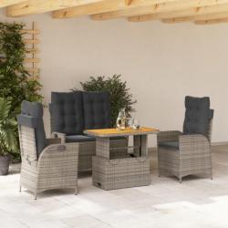 Ensemble à manger jardin 4pcs et coussins Gris Résine tressée