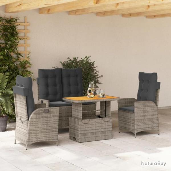 Ensemble  manger jardin 4pcs et coussins Gris Rsine tresse