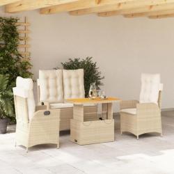 Ensemble à manger de jardin coussins 4 pcs beige résine tressée