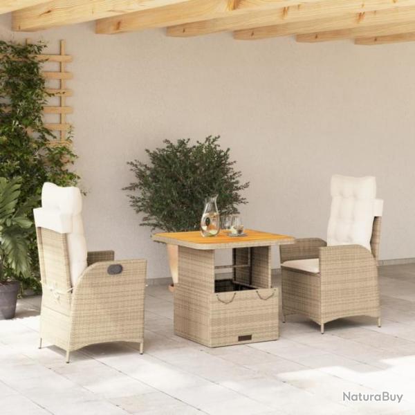 Ensemble  manger de jardin et coussins 3 pcs Beige poly rotin