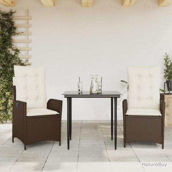 Ensemble  manger de jardin 3 pcs et coussins marron poly rotin