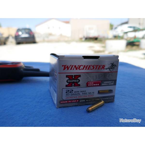 Cartouches WINCHESTER 22 WIN MAG 40grs en boite de 150