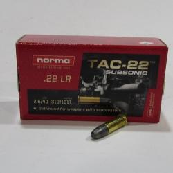 boite 500 cartouches 22lr Norma TAC-22 Hollow point plombs 40 grains subsonic