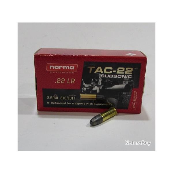 boite 500 cartouches 22lr Norma TAC-22 Hollow point plombs 40 grains subsonic