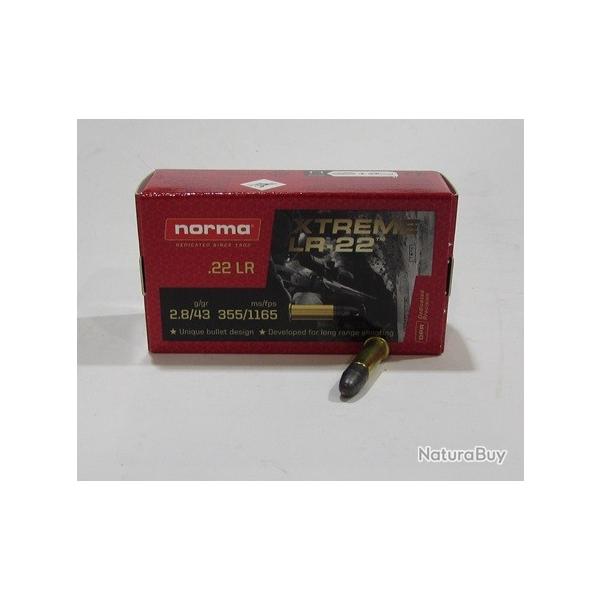 boite 50 cartouches 22lr Norma Xtreme LR-22  plombs 43 grains