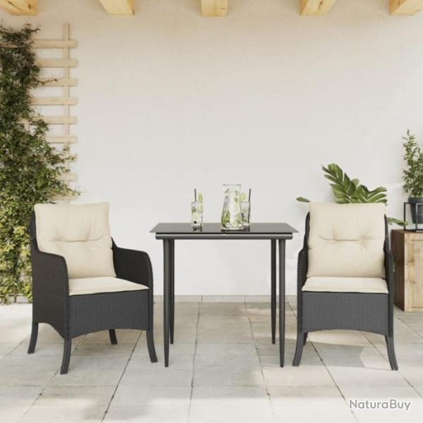 Ensemble  manger de jardin avec coussins 3 pcs Noir