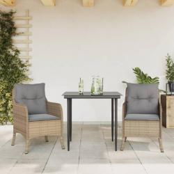 Ensemble à manger de jardin et coussins 3 pcs Beige poly rotin