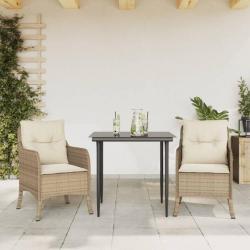 Ensemble à manger de jardin et coussins 3 pcs Beige poly rotin