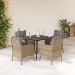 Ensemble à manger de jardin avec coussins 5pcs Beige poly rotin