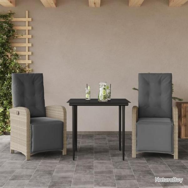 Ensemble de bistro 3 pcs et coussins gris clair rsine tresse