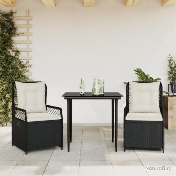 Ensemble  manger de jardin avec coussins 3 pcs Noir