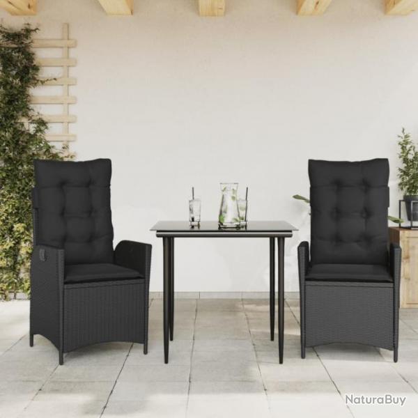 Ensemble  manger de jardin avec coussins 3 pcs Noir