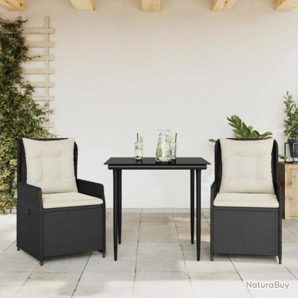 Ensemble  manger de jardin avec coussins 3 pcs Noir