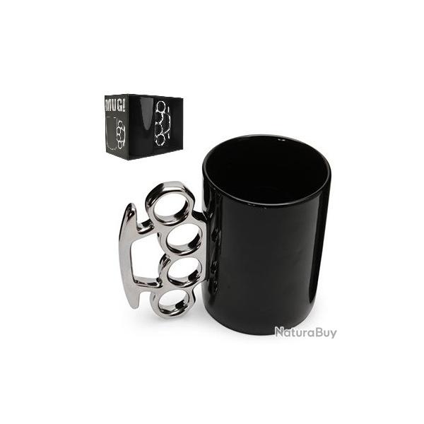 MUG Poing Amricain Design Noir / Anse en mtal Argent  offrir