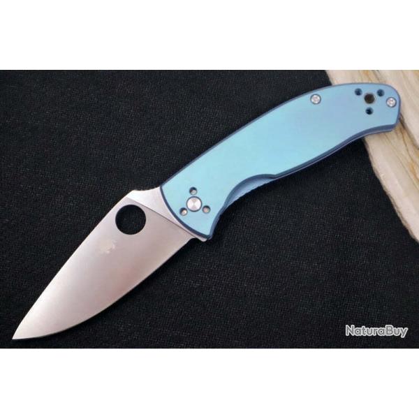 Couteau Spyderco Tenacious Blue Titane Lame Acier 8Cr13MoV Framelock Clip SC122TIBLP