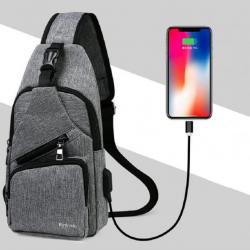 Sac à Dos à Bandoulière Sacoche Chargement USB Vélo Course Pêche Camping Randonnée Voyage Gris