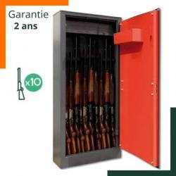 Coffre-fort pour 10 fusils - Acier de 2mm - Garantie 2 ans + Spray de défense offert