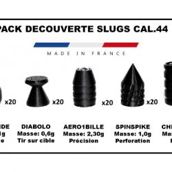 PACK DECOUVERTE SLUGS CALIBRE .44 Poudre noire (5 modèles de SLUG - lot de 90 Slugs)