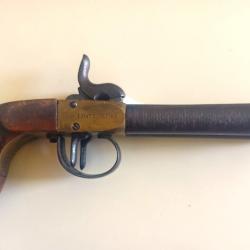 Rare pistolet double de coffre à percussion en bronze marqué "J.Mathias.Gihs à Soultz" années 1840s