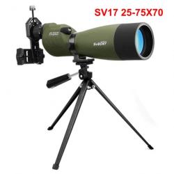 Longue Vue SV17 25-75x70mm +Trépied +Support Phone Zoom Prisme BK4 Télescope Etanche Chasse Outdoor