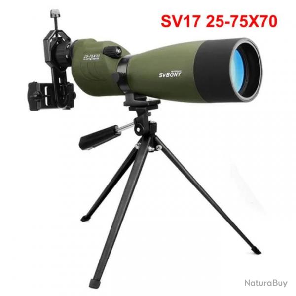 Longue Vue SV17 25-75x70mm +Trpied +Support Phone Zoom Prisme BK4 Tlescope Etanche Chasse Outdoor