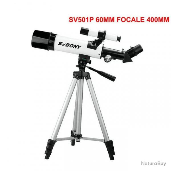 Tlescope rfracteur portable SVBONY SV501P 60mm pour dbutants avec monture en mtal, focale 400mm