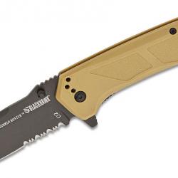 Couteau BLACKHAWK! Bunker Buster Tan Manche GFN Lame Acier D2 Black Drop Point Serr Clip BHBB411TN