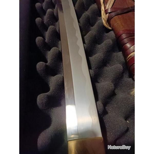 Katana Musashi XL ELITE lame large de 3,7cm , poigne CUIR NOIR SH6003KGG