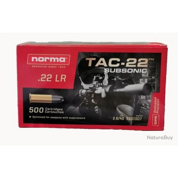 Cartouches NORMA TAC 22 SUBSONIC Calibre 22LR - Boite de 50 units