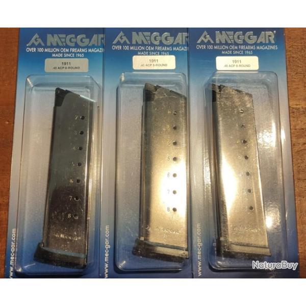 Chargeur pistolet 1911 45ACP 8 coups - Lot de 3 - inox