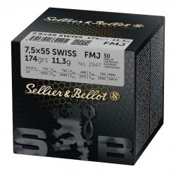 BOITE DE 50 CARTOUCHES SELLIER BELLOT CAL. 7.5x55 SWISS FMJ 174GRS
