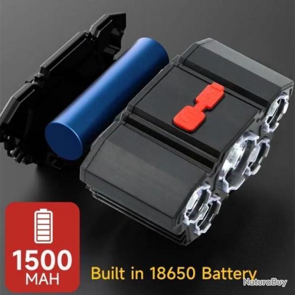 Lampe 5 led  frontale rechargeable  batterie 18650 intgre Offre limit. B