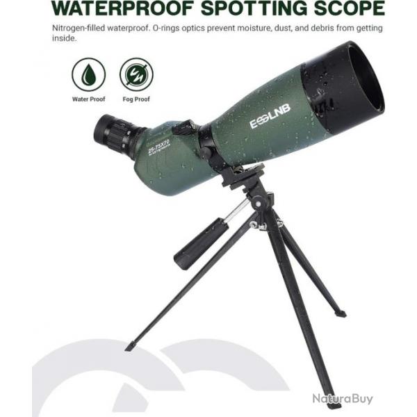 Longue Vue 25-75X70 BAK4 Prisme avec Trpied Adaptateur Tlphonique pour Chasse Observation Vert