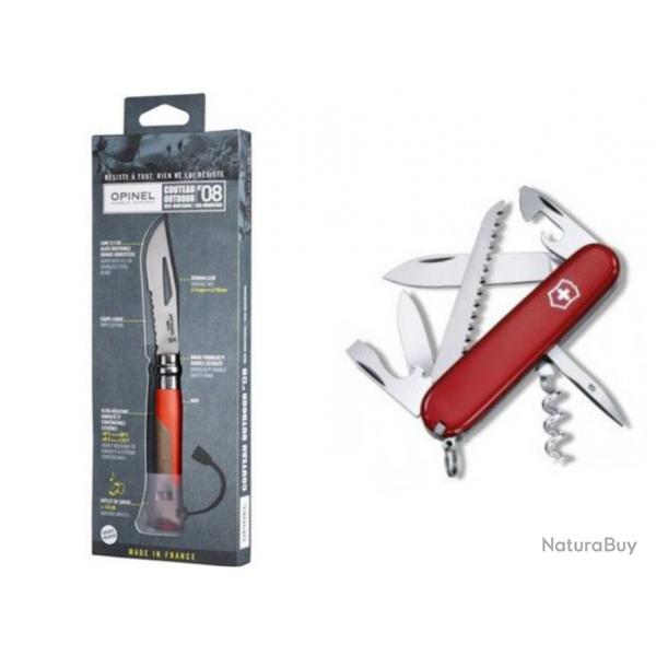 Lot Couteau Opinel N8 outdoor et Couteau Victorinox Camper