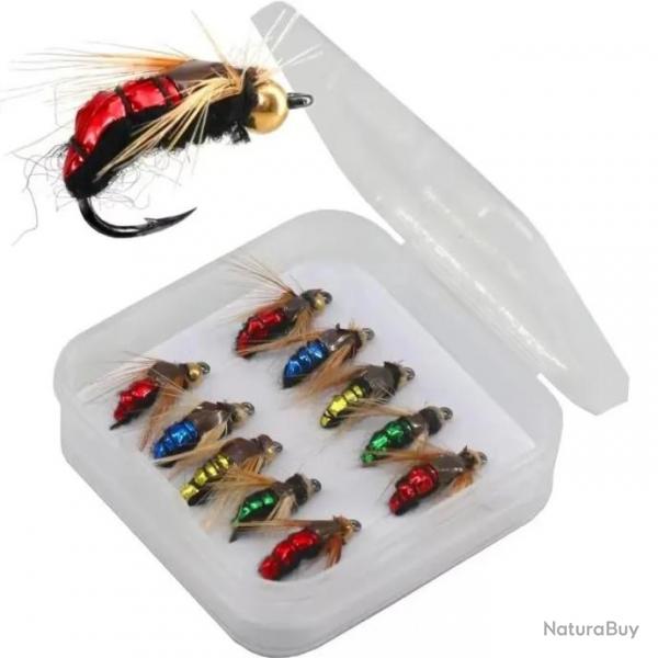 Lot Appts Forme Insectes Pche Mouche Truite Coulant Rapidement Tte Perle Laiton 10 Pices