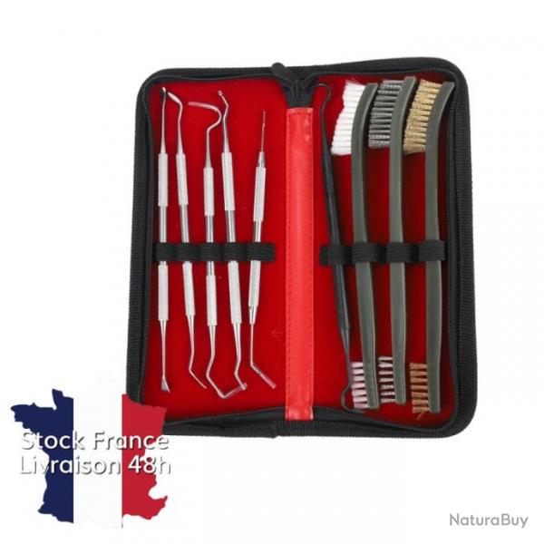 Kit de nettoyage 10 pices pics et brosses avec sa pochette - Envoi rapide depuis la France